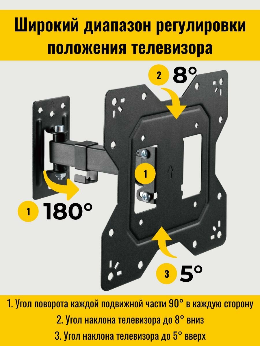 Кронштейн для телевизора настенный поворотный, наклонный, выдвижной от стены iTECHmount LCDN622 (23"-43") — фото 1