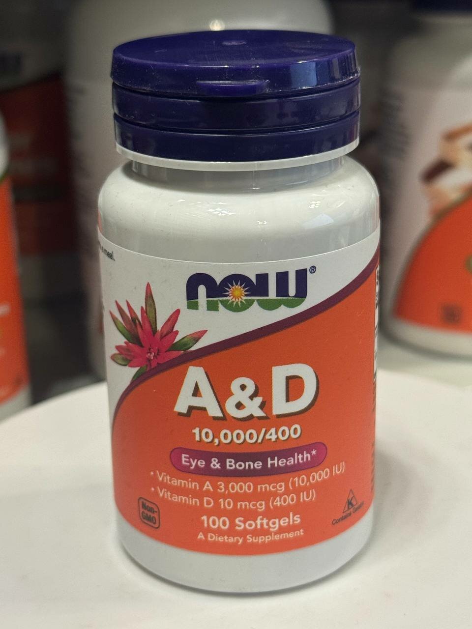 NOW A&D 10.000/400 IU, Поддержка здоровья костей, зрения и иммунной системы, 100 гелевых капсул фото