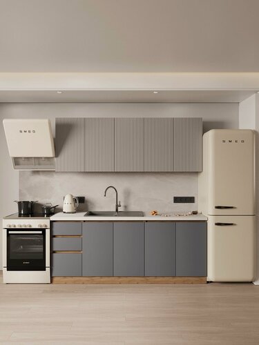 Изображение товара Кухонный гарнитур Ника МДФ 2м бежевый софт/графит софт со столешницей