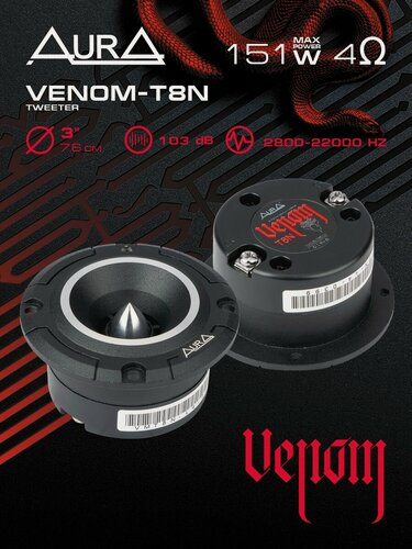 Изображение товара Акустика AurA "VENOM-T8N", рупорная, черный цвет, 2 шт, 7″, 103 дБ, 91/151Вт