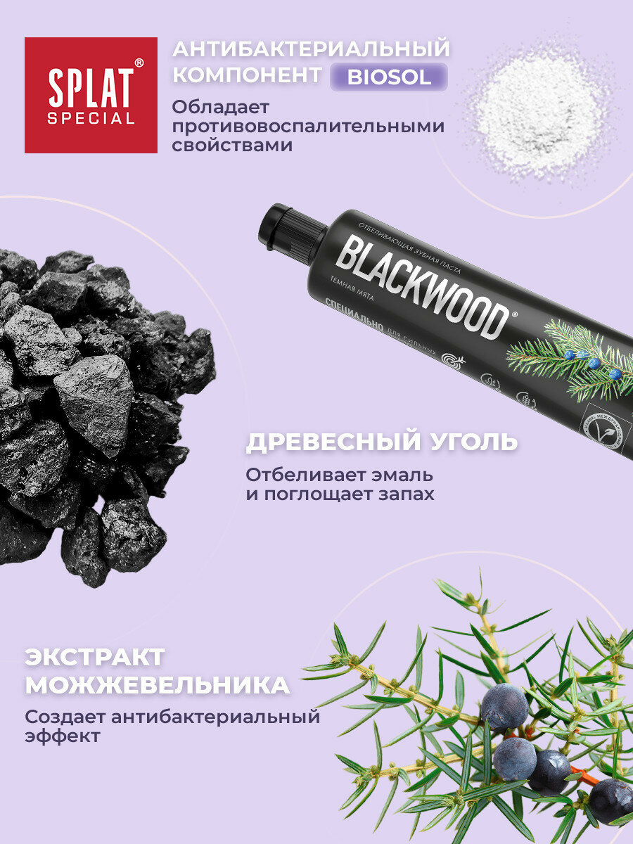 Зубная паста чёрная для отбеливания зубов SPLAT BLACKWOOD, 75 мл, набор 2шт — фото 1