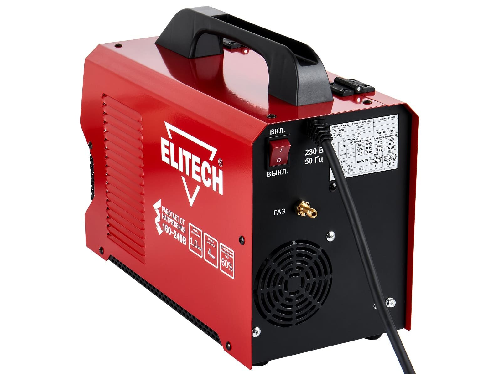 Сварочный полуавтомат Elitech ИС 180 СП (MMA, MIG/MAG, с газом и без) — фото 1