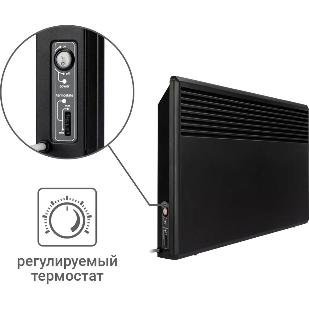 Электрорадиаторы TDM ELECTRIC Конвектор электрический ЭК-2000С, 2000 Вт, термостат, стич, черный, SQ2520-1209