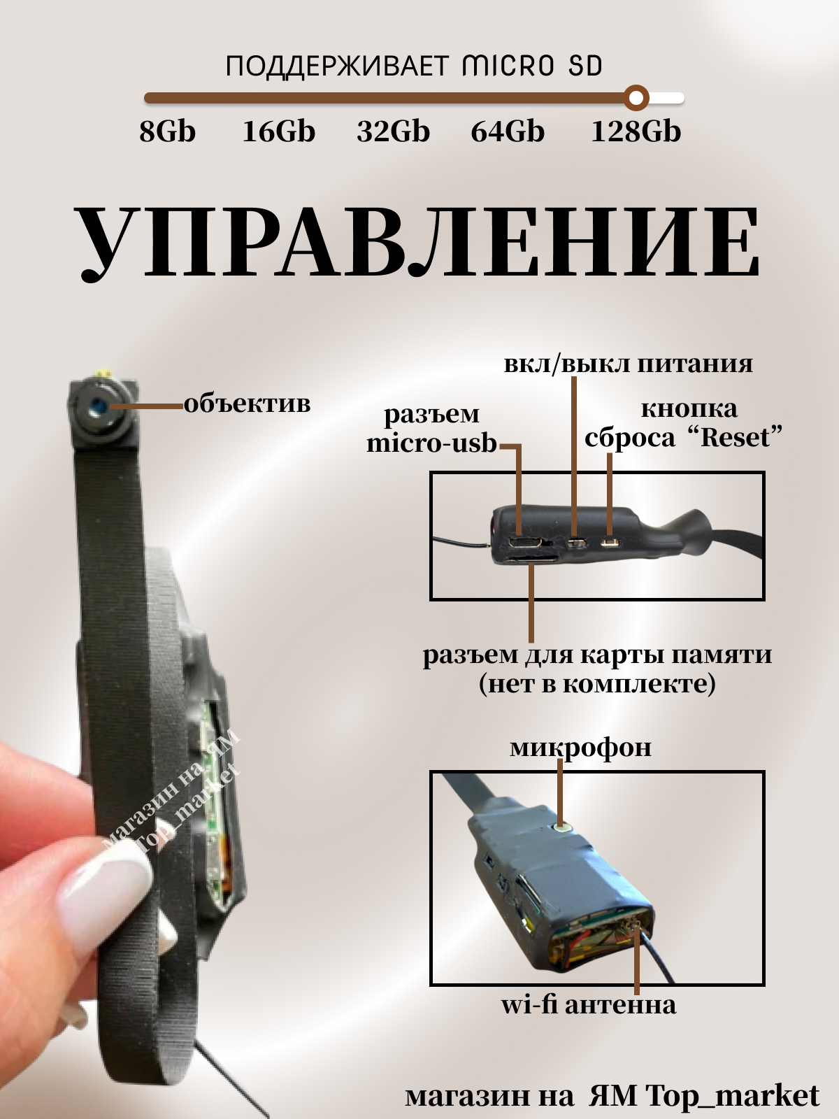 Мини камера на шлейфе H16, встроенный аккумулятор, запись на карту памяти, 1920х1080p, 2МП, мобильное приложение LookCam — фото 1
