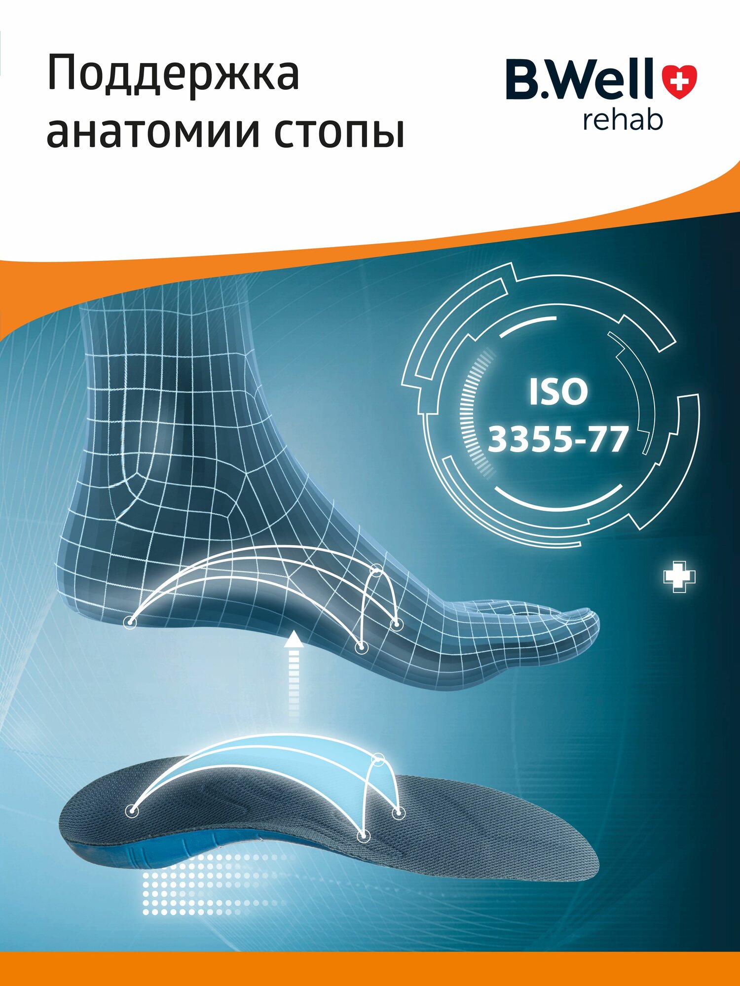 Изображение Стельки ортопедические спортивные женские, мужские при плоскостопии B.Well DUO active FW-606