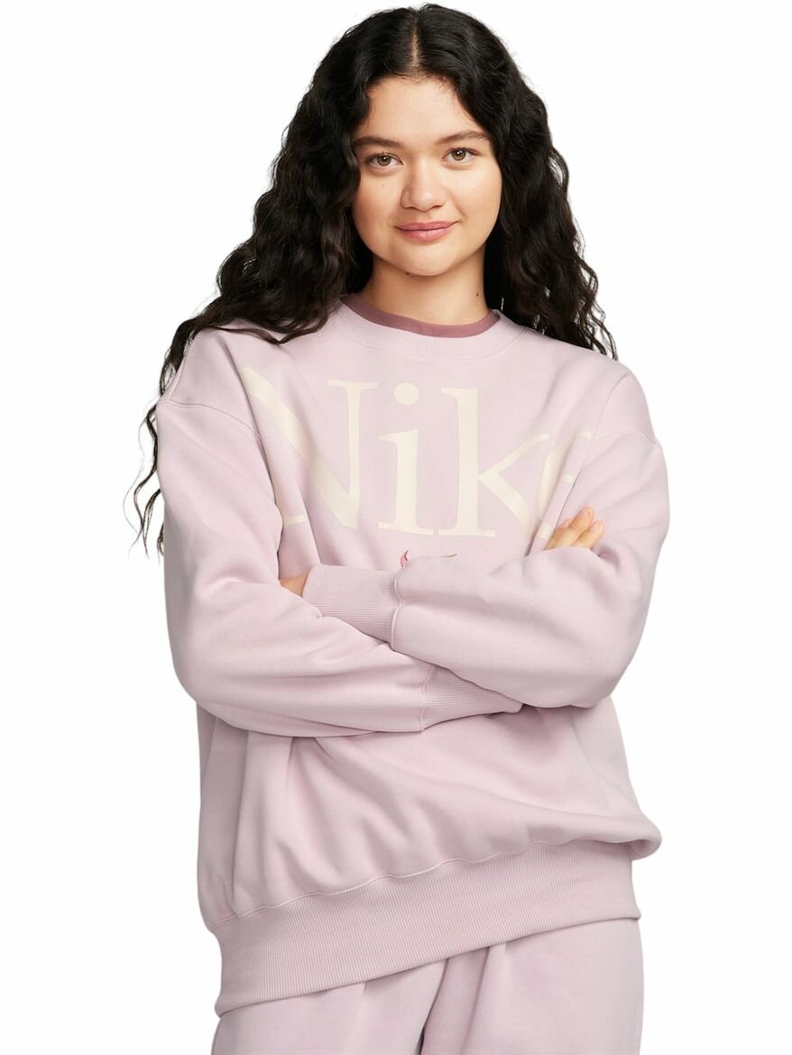 Свитшот спортивный NIKE W NSW PHNX FLC OS LOGO CREW, размер S INT, , розовый,