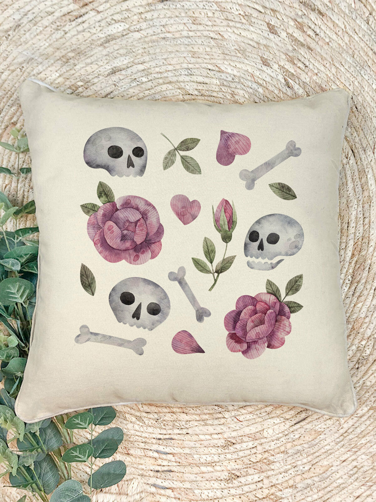 Наволочка для декоративной подушки Gerasim "Розы и черепа", 41х41 см, эко-ткань хлопок/полиэфир, Хэллоуин, Halloween