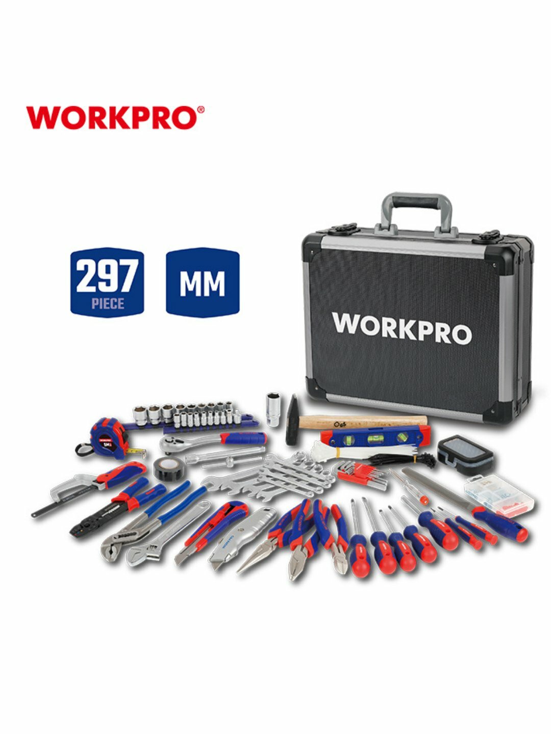 Набор инструментов WORKPRO в кейсе, хром сталь, для дома и авто полная комплектация