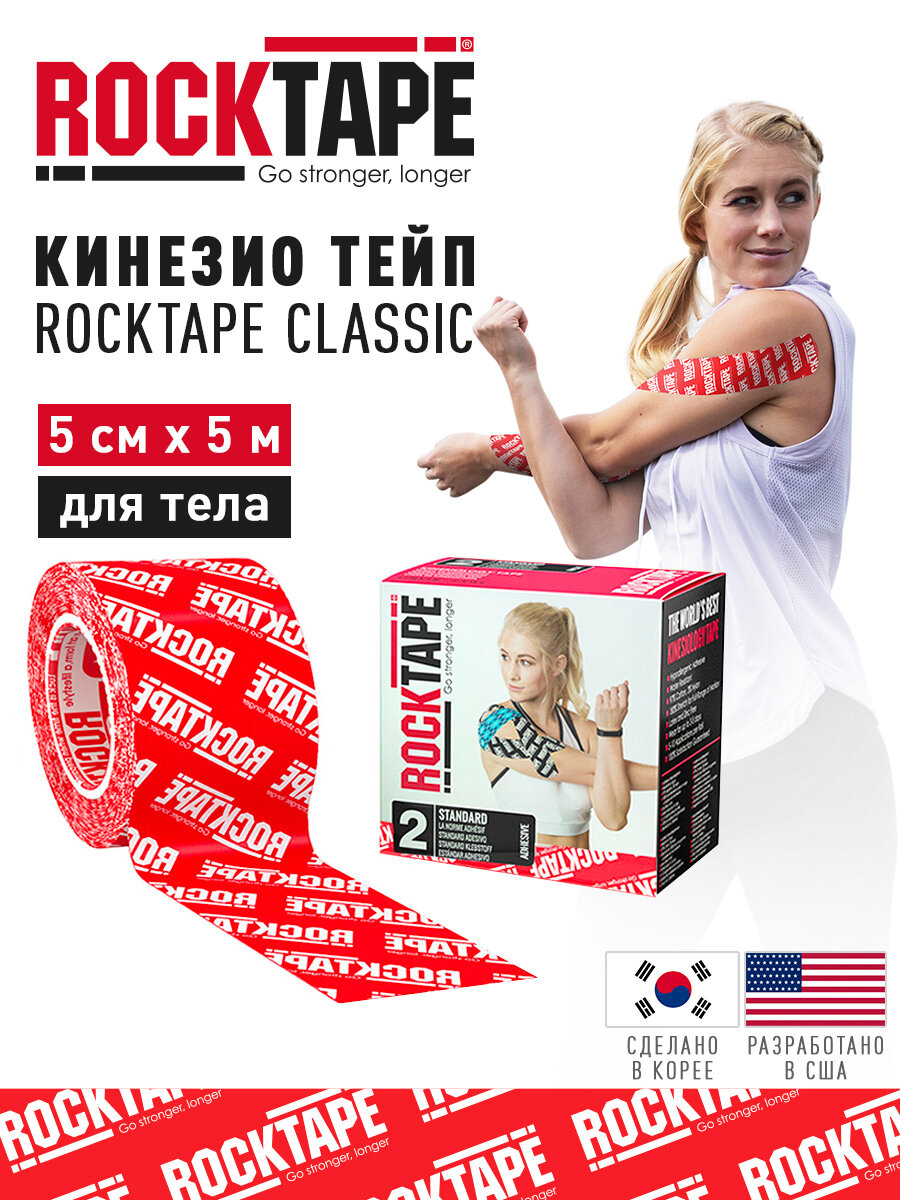 Кинезиотейп Rocktape 5 см х 5 м, красный лого