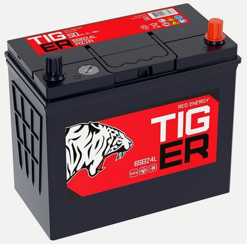 Изображение товара Аккумулятор автомобильный Tiger Red Energy 65B24L 50 А/ч 460 А обр. пол. тонк. кл. Азия авто (238х128х222)