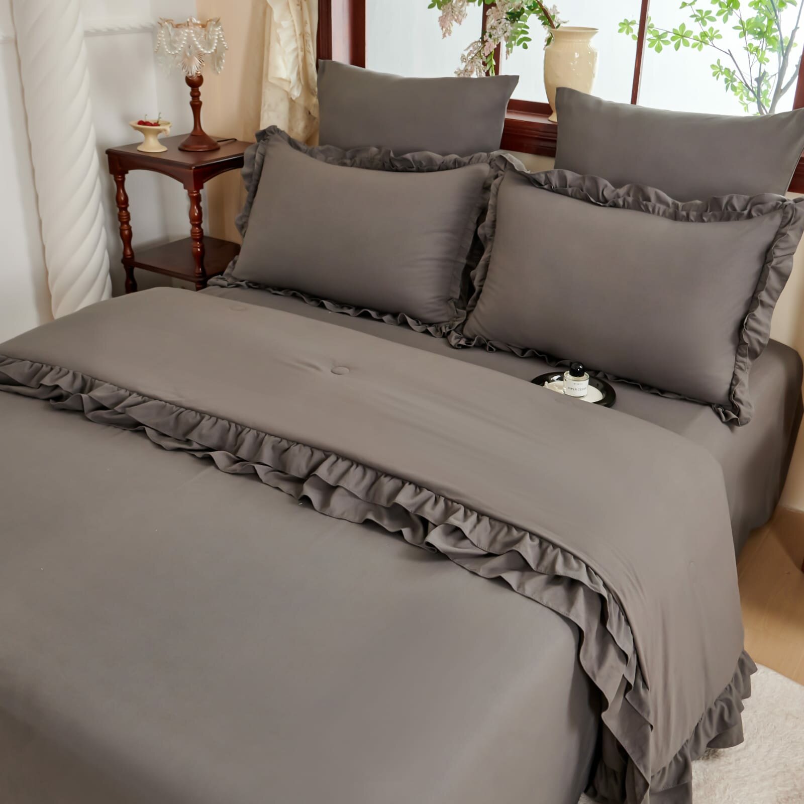 Постельное белье с одеялом евро, бархатный сатин, хлопок Рюши — фото 1