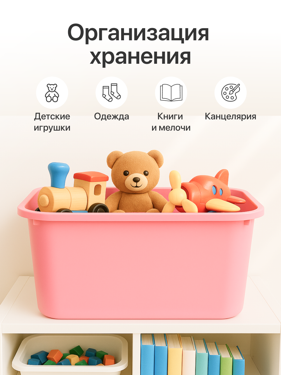 Контейнер для хранения с крышкой 28л, ящик для хранения пластиковый, розовый, 3 штуки — фото 1