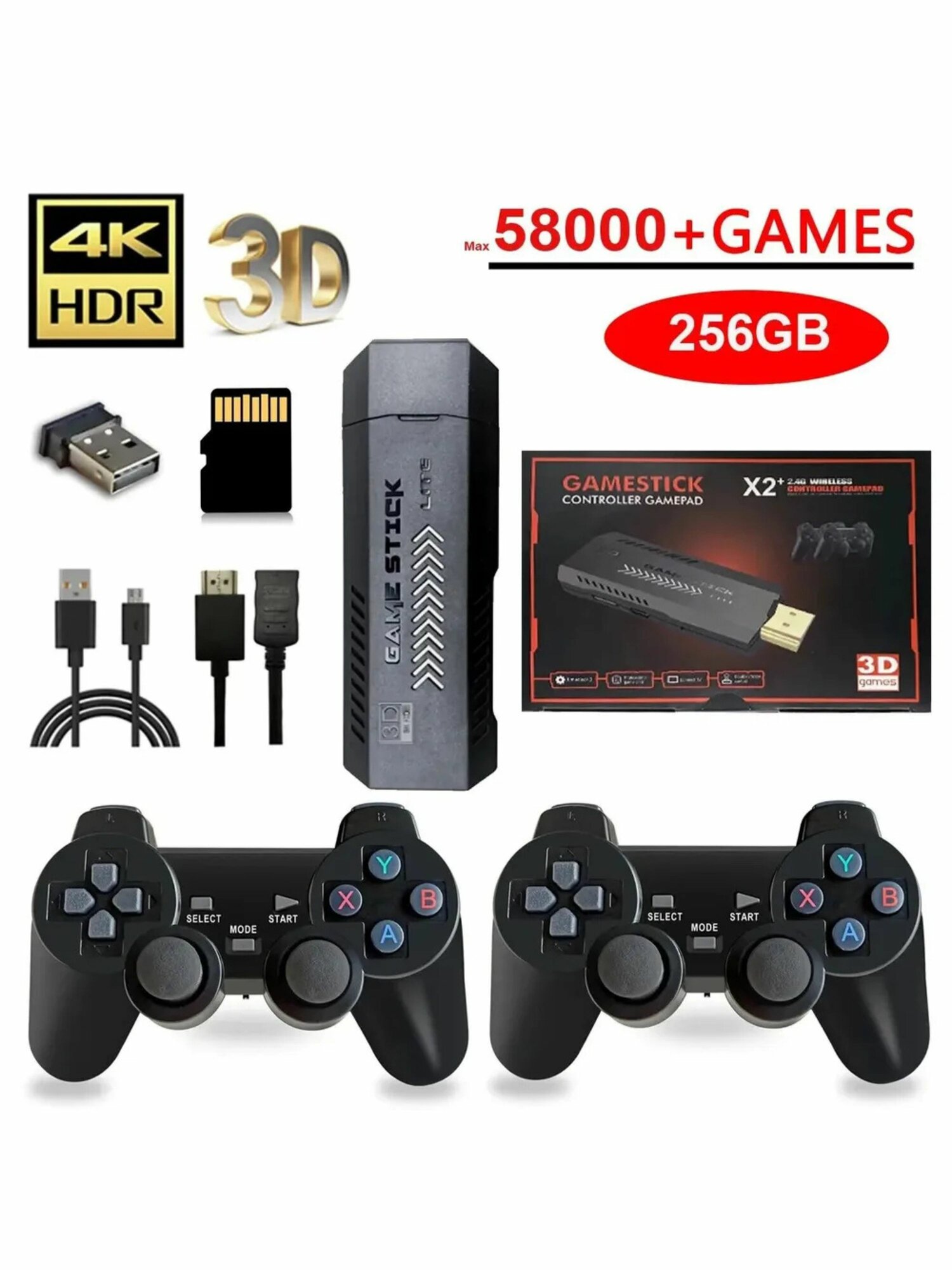 Игровая приставка Game Stick Lite 64 GB, 4K Ultra HD, 2 геймпада