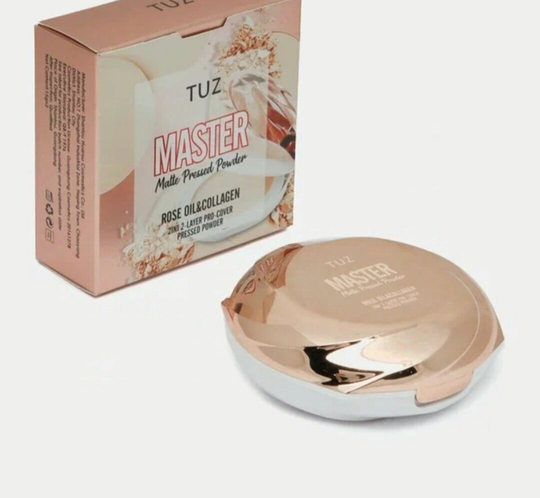 Пудра TUZ "Master Matte Pressed"01 тон, с маслом розы и коллагеном, компактная, 2 в 1