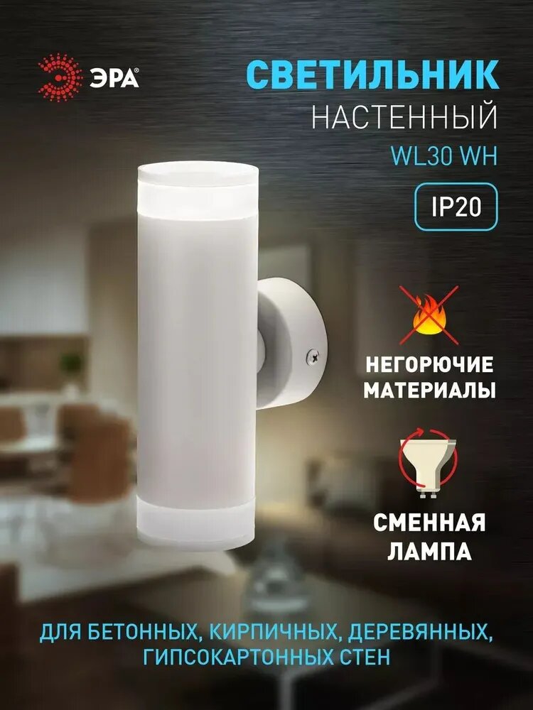 Светильник спот настенный накладной уличный фасадный ЭРА WL30 GU10 WH GU10