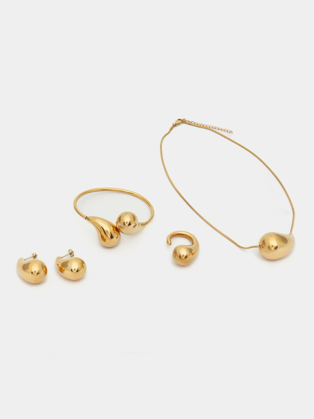 Комплект бижутерии: кольцо, серьги, цепь, браслет, размер кольца: безразмерное, размер колье/цепочки 25 см, dark grey