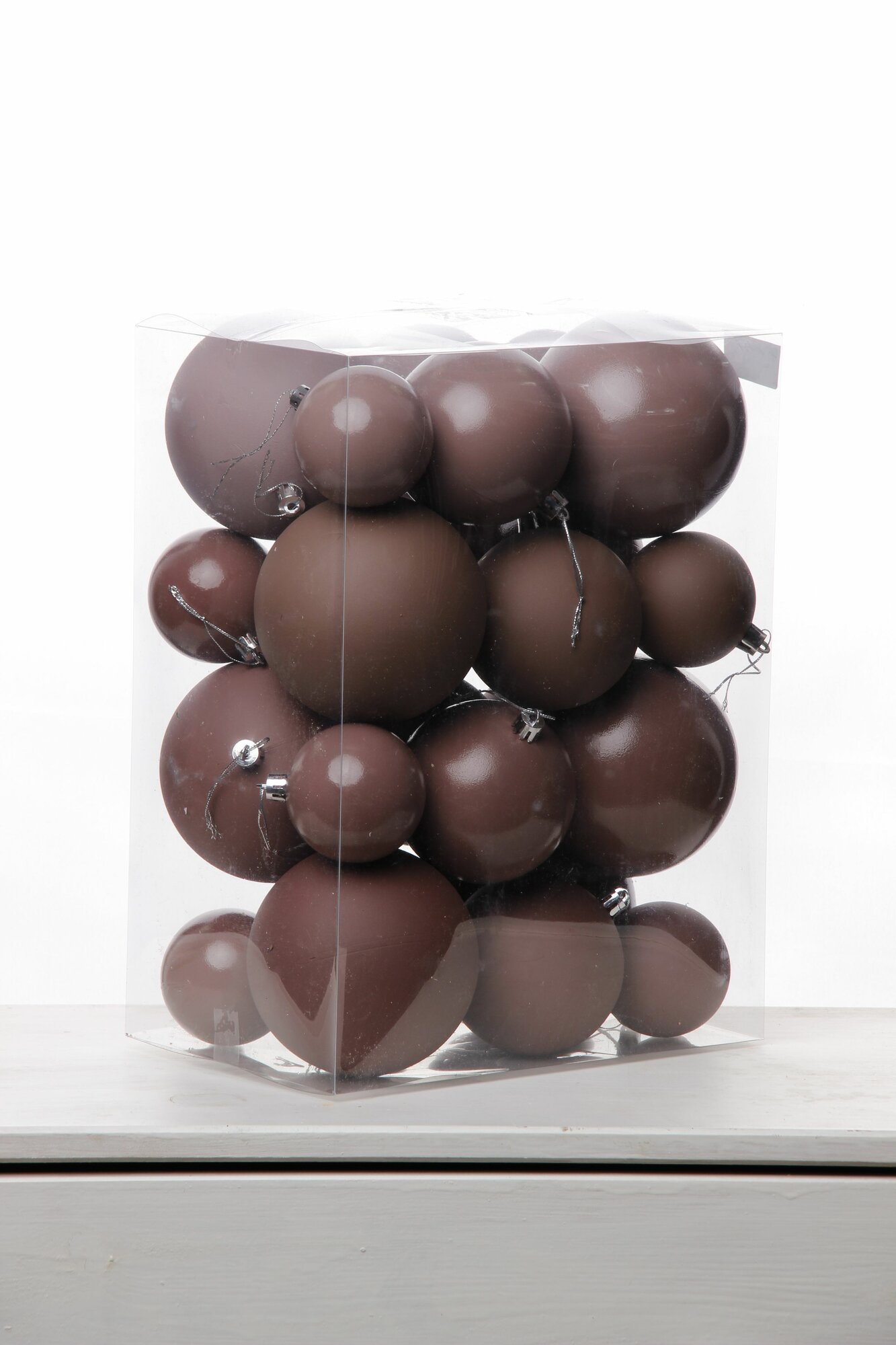 Шар на елку 6,8,10см, набор шаров 24шт, новогодние, темно-коричневый, Crystal Trees