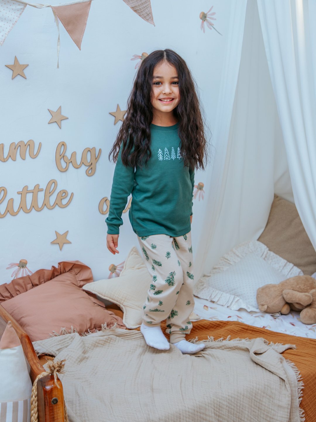 Пижама neo, размер 92, зеленый/бежевый — фото 1