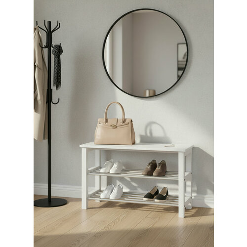 Скамья с полкой для обуви в прихожую, белый