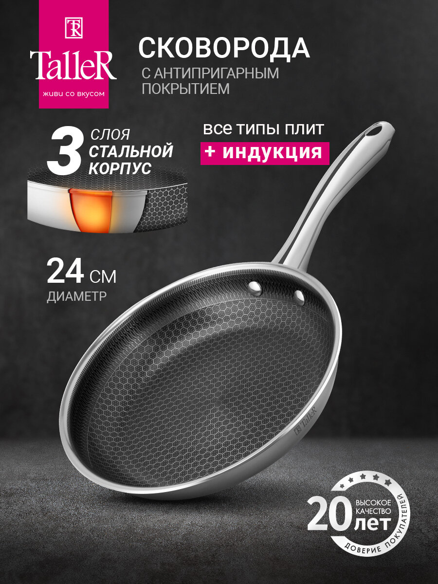 Сковорода 24 см TalleR TR-98098 из нержавеющей стали, с антипригарным покрытием