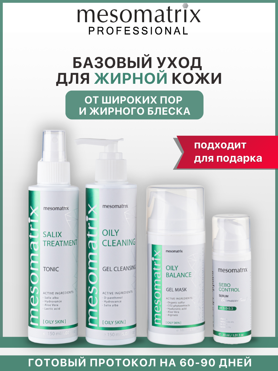 Набор косметики для жирной и проблемной кожи, от прыщей, акне и постакне, от воспалений и черных точек Mesomatrix