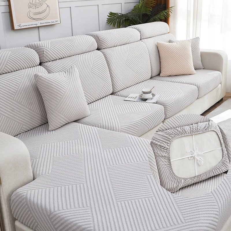 Эластичный чехол для дивана S-EMIGA, jacquard, полиэстер, Enlarge size -1, Белый