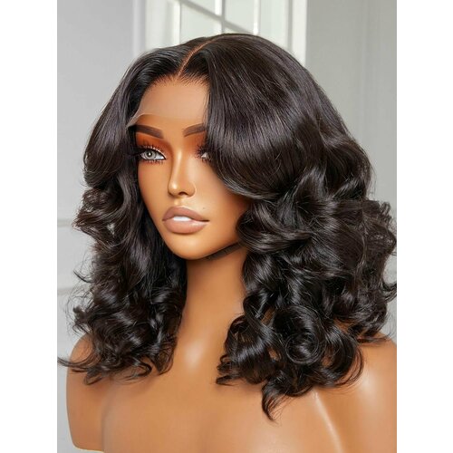 Парик Амазонки M1056#, женский, кружевной, черный, вьющиеся волосы, длина волос средняя