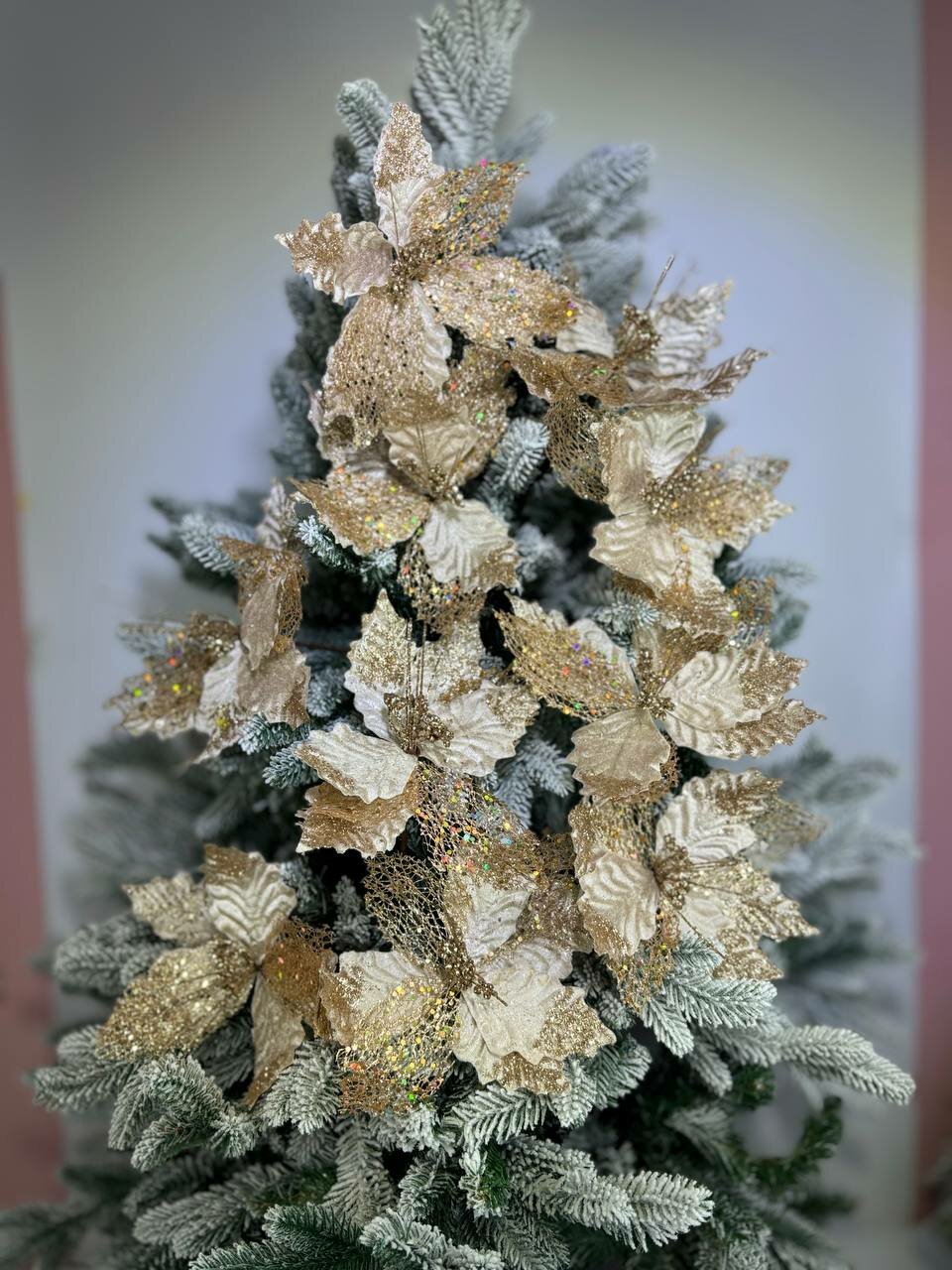 Новогоднее украшение для ёлки и декора-Цветок бронзовый комплект 5 шт 30 см