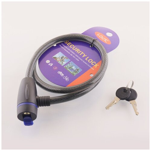 фото Замок на колесо (трос 800*12mm) (с ключом, чёрный) "lock" нет бренда