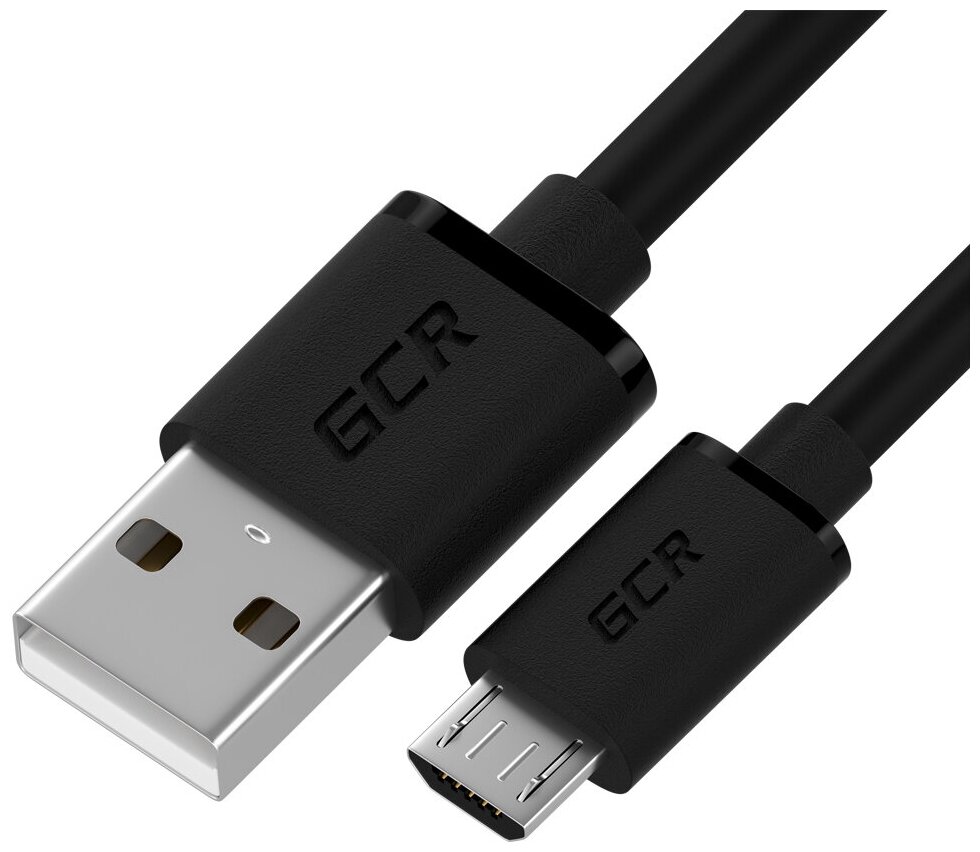 GCR QC Кабель 0.5m MicroUSB, быстрая зарядка, черный TPE, черные коннекторы, 28/22 AWG