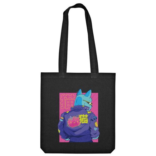 Сумка шоппер Us Basic, черный сумка киберпанк кот cyberpunk cat бежевый