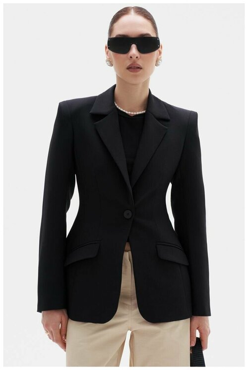 Пиджак TOPTOP, укороченный, силуэт полуприлегающий, размер S, черный