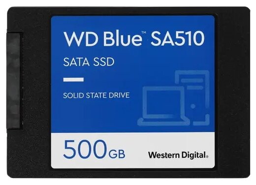 Накопитель WD SSD Blue Sa510, 500GB, 2.5" 7mm, Sata3, R/W 560/510MB/s, IOPs 90 000/82 000, TBW 200,