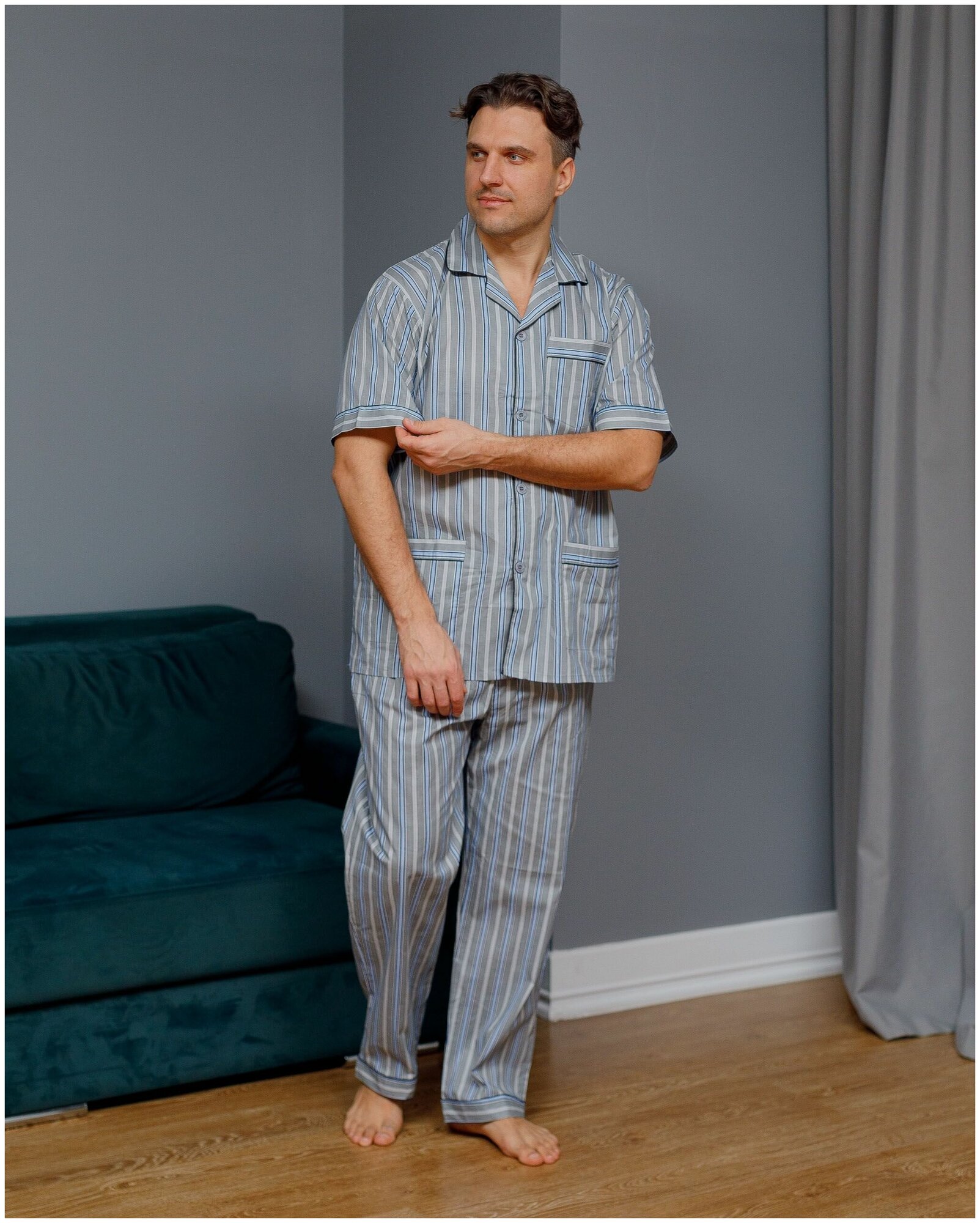 Пижама мужская с брюками и рубашкой с коротким рукавом хлопок Global - фотография № 6