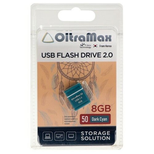 Флешка OltraMax 50, 8 Гб, USB2.0, чт до 15 Мб/с, зап до 8 Мб/с, т/зеленая