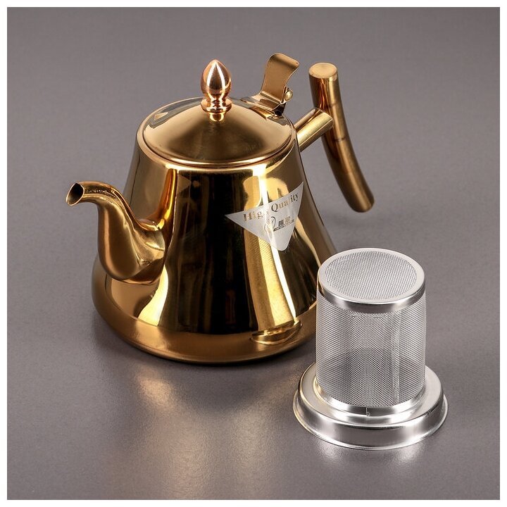 Чайник с ситом "Кеннет", 1,5 л, цвет золотистый, сталь, чайник заварочный металлический