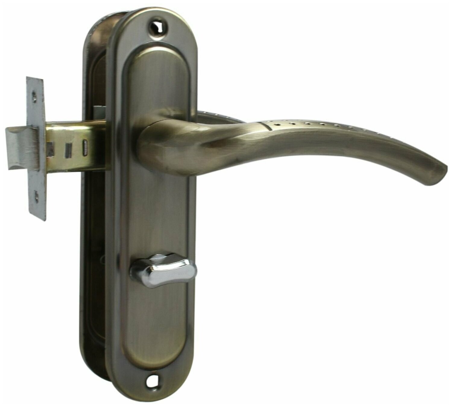 фото Защелка с ручками дверная стандарт ЗЩД 132/50 L SN левая, матовый никель с фиксацией