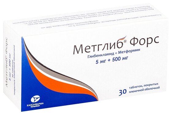 Метглиб Форс таб. п/о плен., 5 мг+500 мг, 30 шт.
