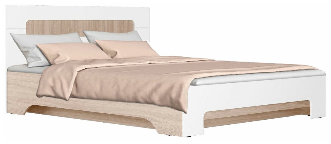 Кровать стиль МК Палермо С Ясень Шимо светлый / Белый глянец 160х200 см С основанием и подъемным механизмом