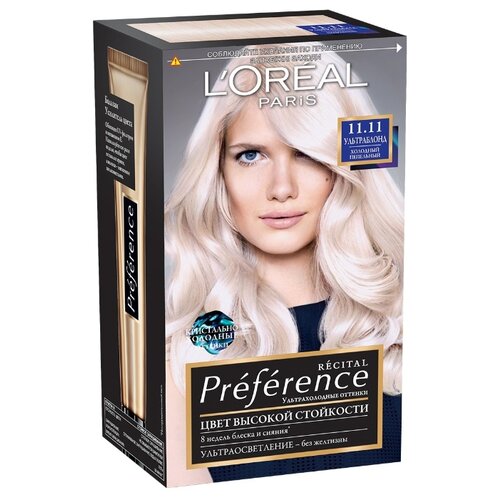 фото L'Oreal Paris Recital Preference стойкая краска для волос, 11.11, Пепельный Ультраблонд