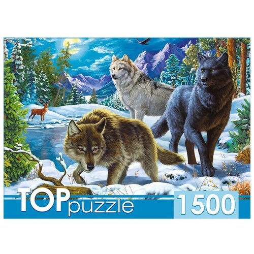 фото Toppuzzle. пазлы 1500 элементов. хтп1500-1587 волки в ночном лесу рыжий кот