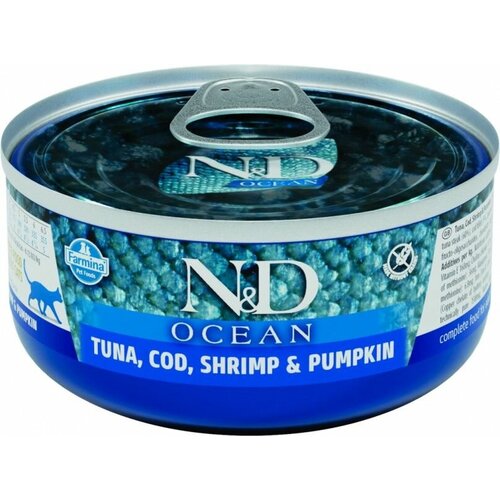 Корм влажный Farmina N&D Cat Ocean Tuna, Cod, Shrimp & Pumpkin, для взрослых кошек, с тунцом, треской, креветками и тыквой, 420г ( 70г x 6 шт. )