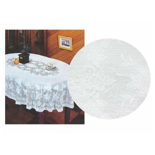 Скатерть Ажурная ПВХ белая Овальная 150Х230см пышная роза