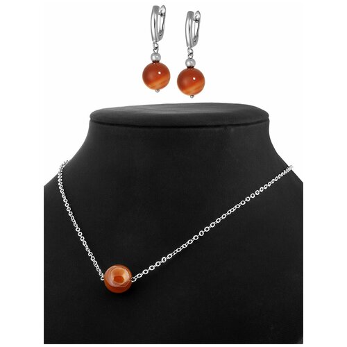 Комплект бижутерии Koshika: колье, серьги, сердолик, коралловый