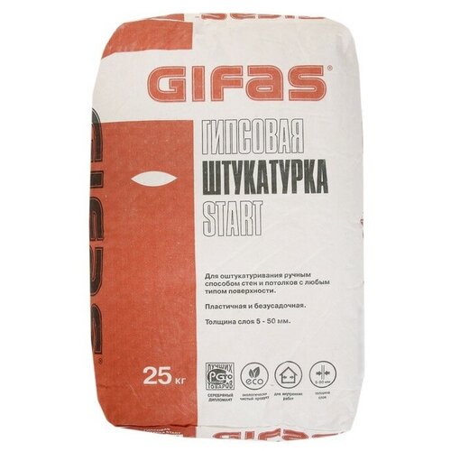 Штукатурка гипсовая GIFAS START 25кг штукатурка гипсовая gifas premium толщина слоя от 3 мм 30 кг