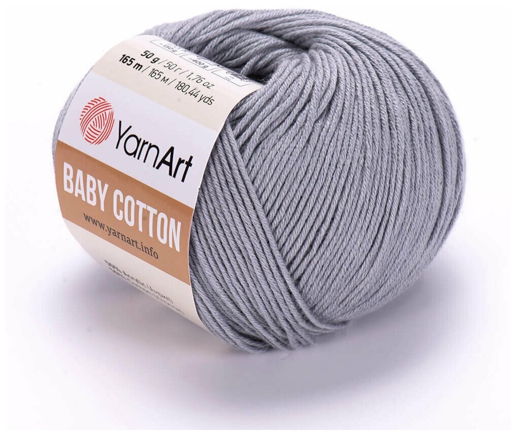 Пряжа для вязания YarnArt Baby Cotton (Бэби Коттон) - 1 моток 452 серый, для детских вещей и амигуруми, 50% хлопок, 50% акрил, 165 м/50 г