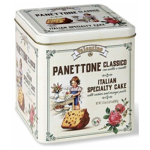 Панеттоне (кулич) с изюмом и цукатами в подарочной ж/б упаковке Valentino Classico, 500 г