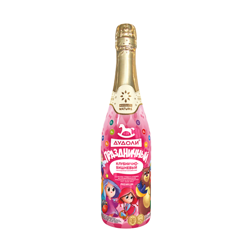 Детское шампанское Дудоли Праздничный клубнично-вишневый, 0.75 л, стеклянная бутылка