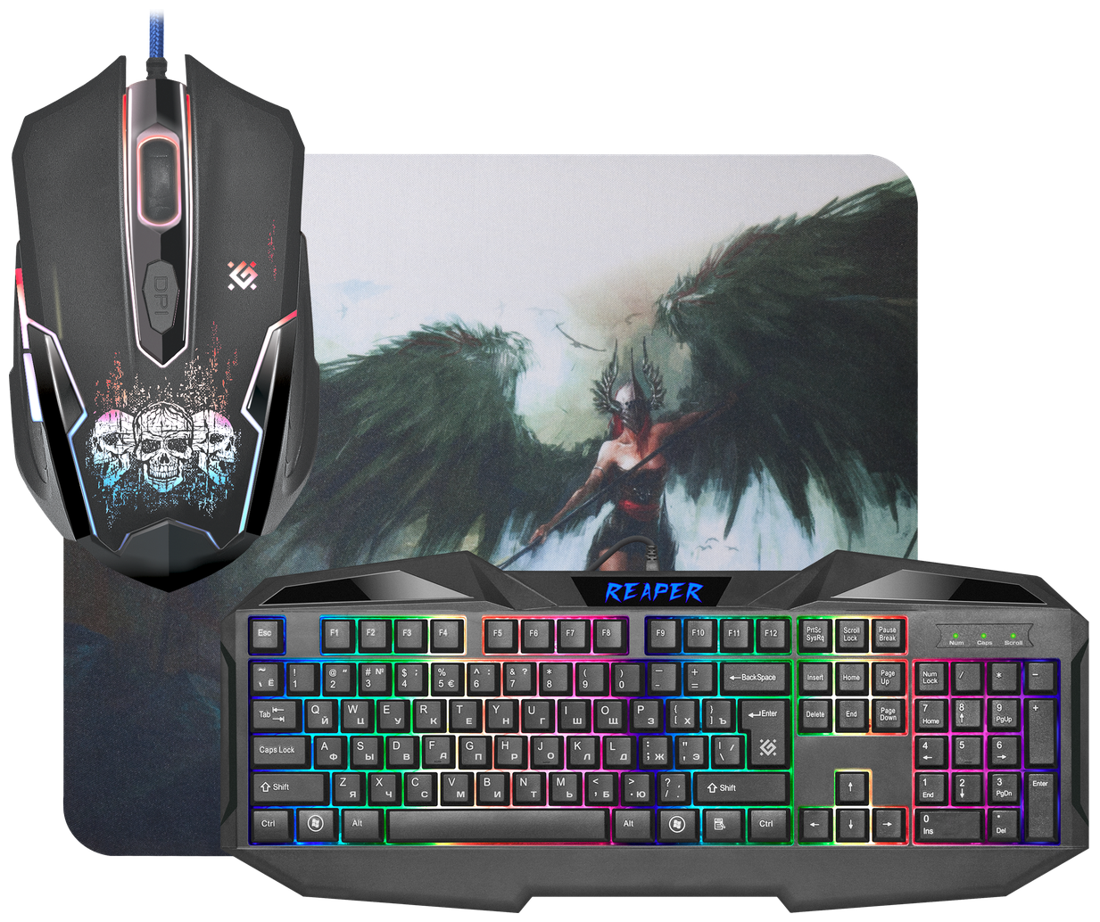 Игровой набор Reaper MKP-018 RU, мышь+клавиатура+ковер DEFENDER