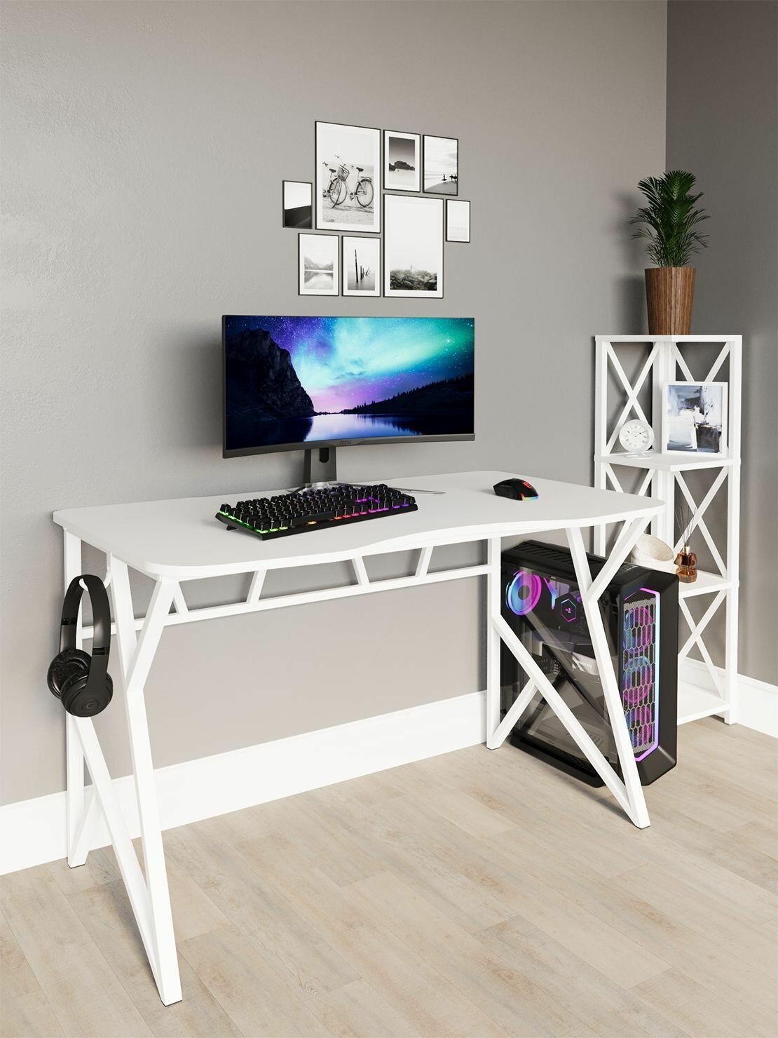 Стол компьютерный, игровой, геймерский, письменный "Графика" 120 см, Белый